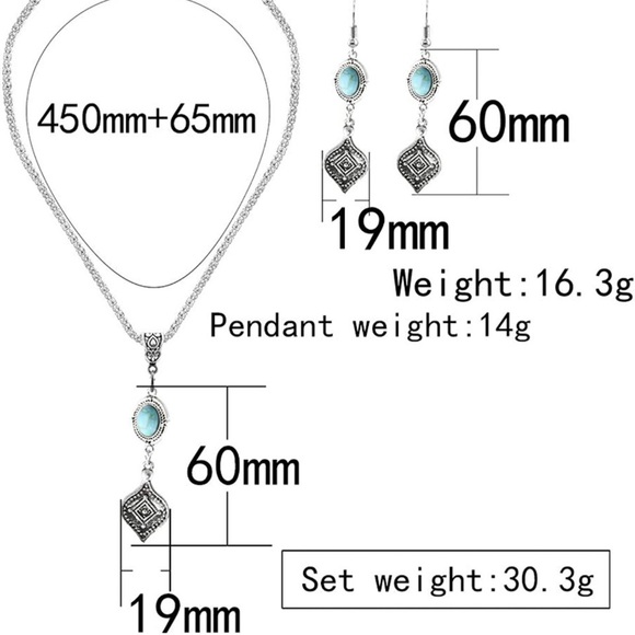 Turquoise Set Pendant Necklace & Earrings. Western,Retro,Vintage Jewelry Gifts - Picture 6 of 10